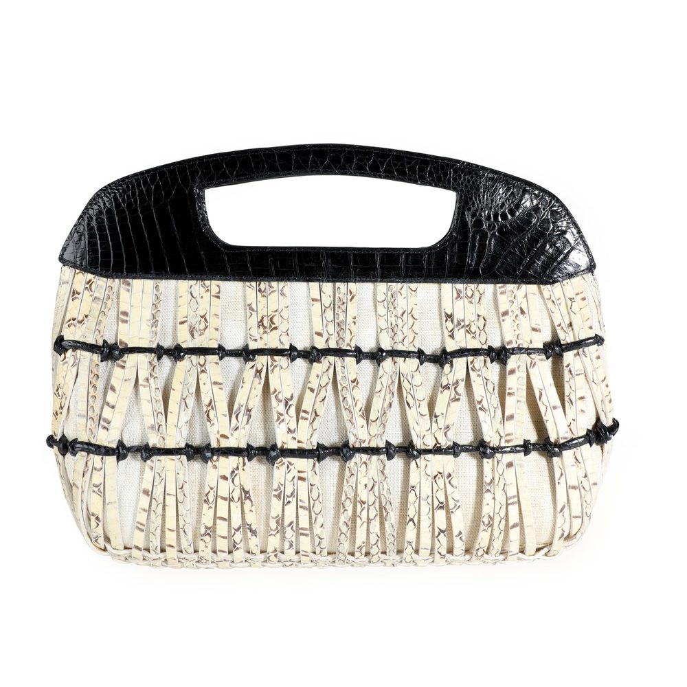 Nancy Gonzalez Black Croc & Python Woven Top Hand… - image 3